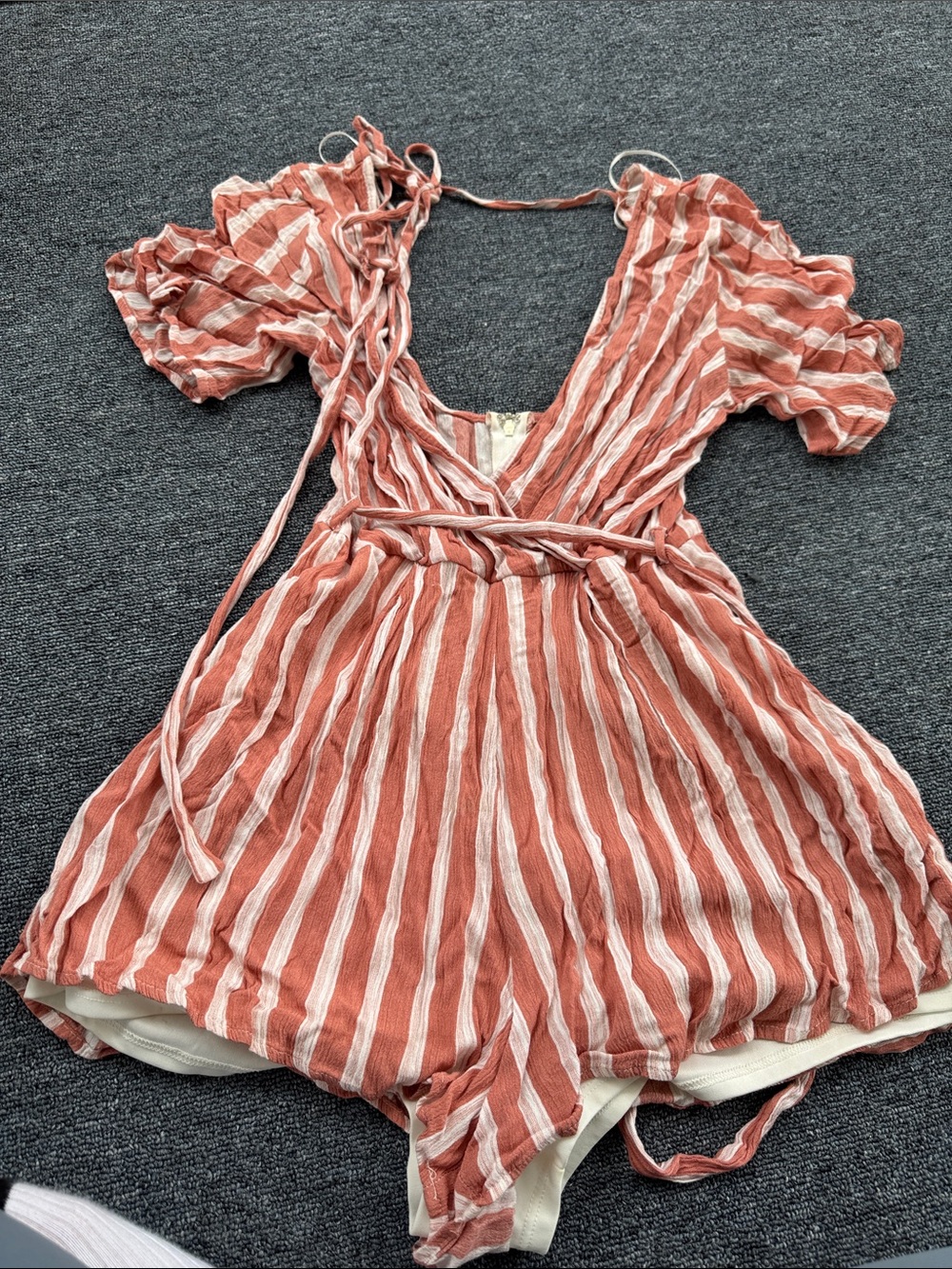 Blue Rain Rust and White Striped Romper